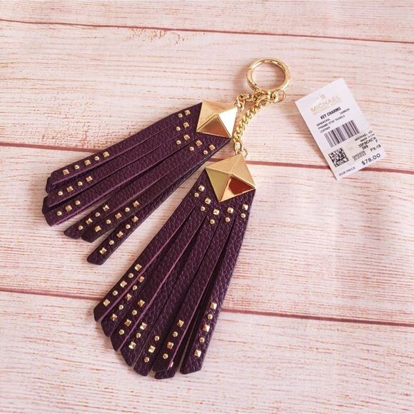 Michael Kors Pyramid Studded Tassels Pebbled Leather Keychain Handbag Charm - Picture 1 of 10